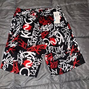 Stylish Black and Red Graffiti Men's Shorts